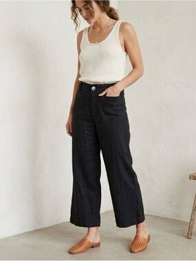 Anthropologie Maeve Black Linen Wide-Leg Colette Pants